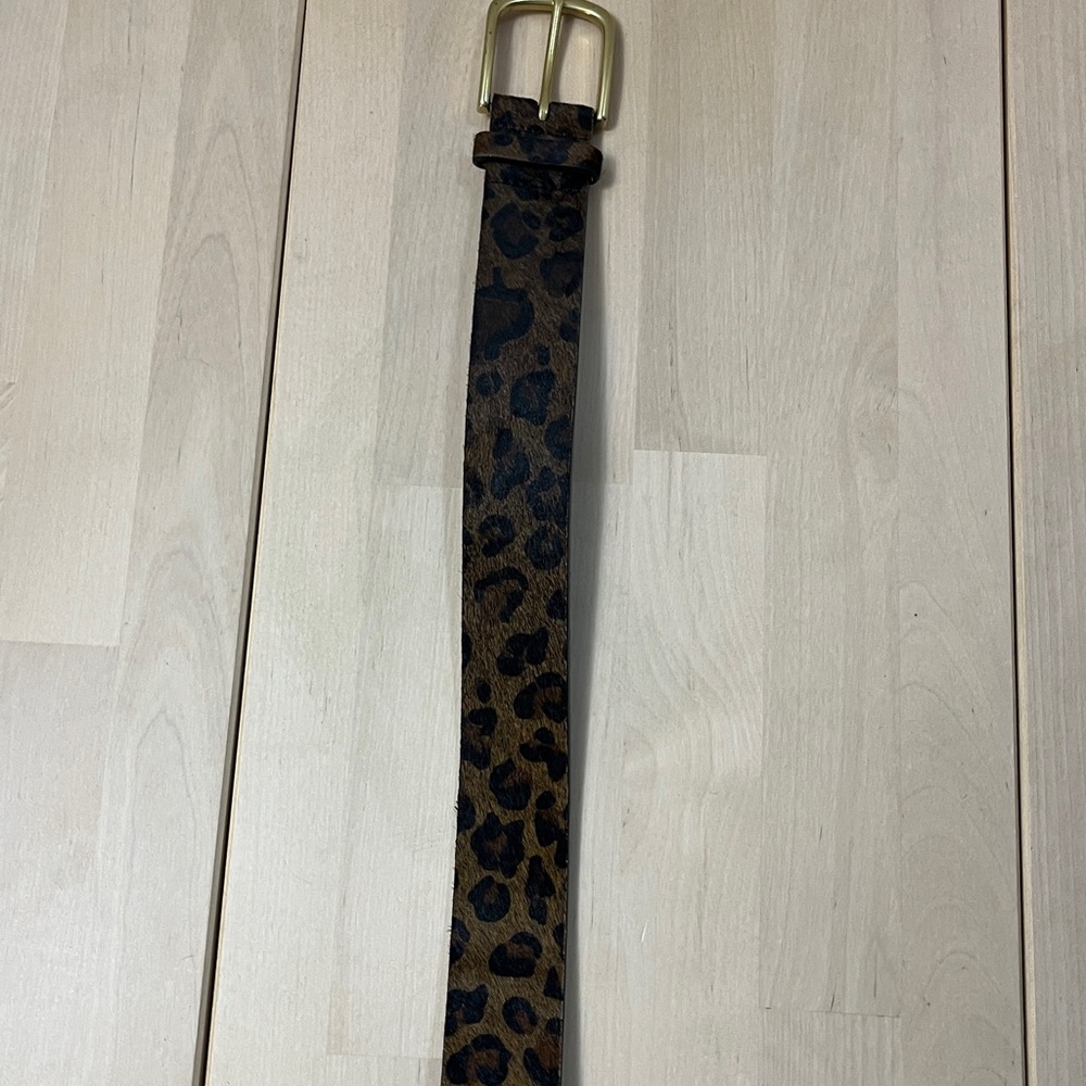 J. Crew Faux Fur Leopard Print Leather Belt w/ Gold Tone Buckle Women’s Medium - Picture 12 of 15